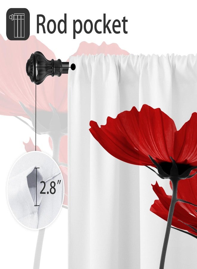 Coxila Red Floral Kitchen Window Curtains 27.5 x 39 Inch Small Short Mini Cafe Rod Pocket Flower Spring Black White Gray Grey Living Bedroom Room Home Treatment Set of 2 Curtain Panels Drapes Tiers - Image 3